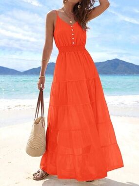 Sleeveless Tiered Maxi Dress in Orange